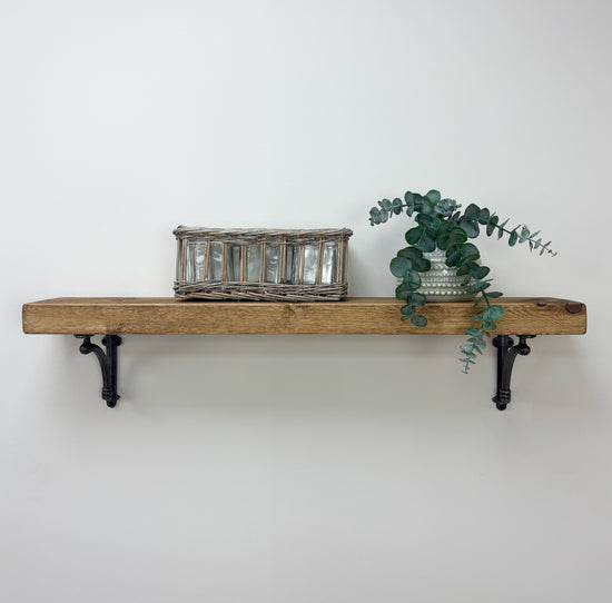Causey Rustic Wooden Shelf with Brackets - 14.5cm x 4.5cm - Medium Oak 