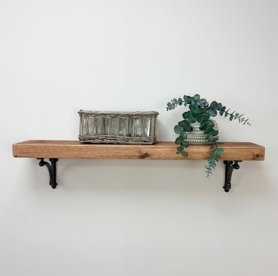 Causey Rustic Wooden Shelf with Brackets - 14.5cm x 4.5cm - Teak