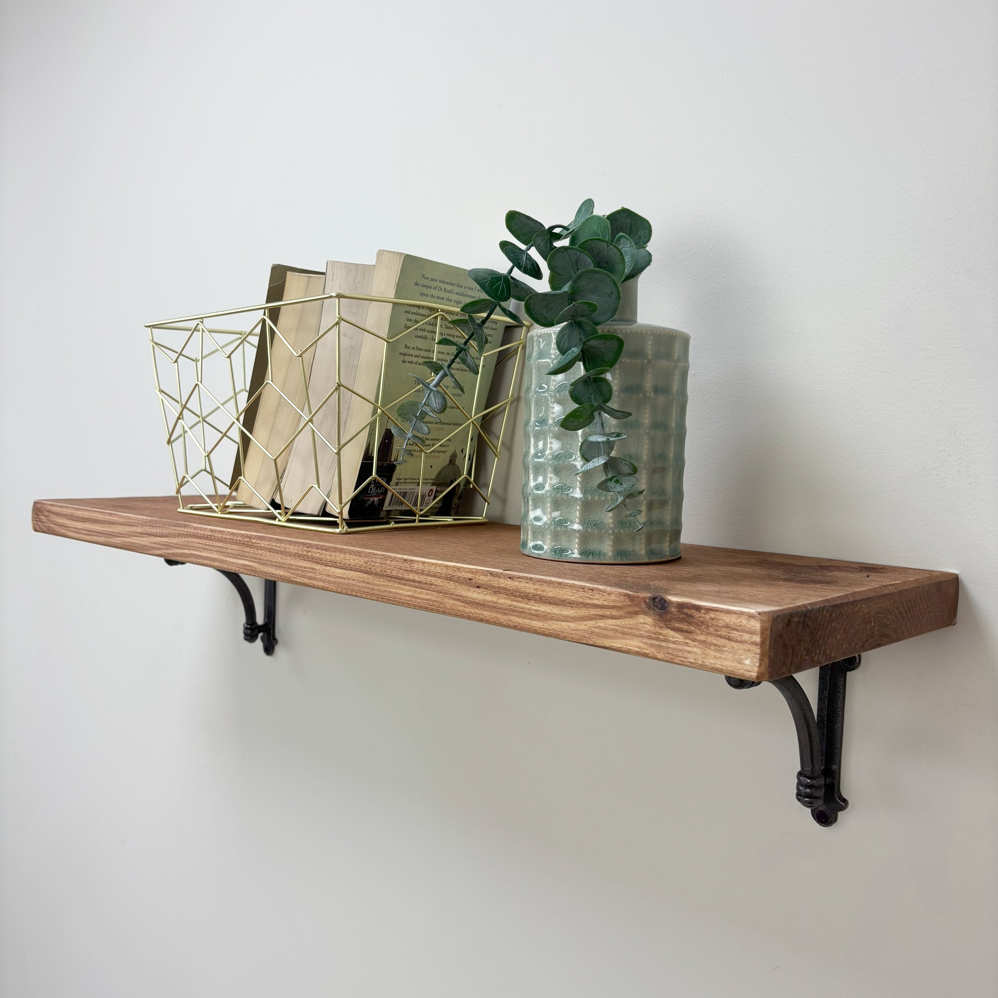 Causey Rustic Wooden Shelf with Brackets - 22cm x 3.5cm - Teak 