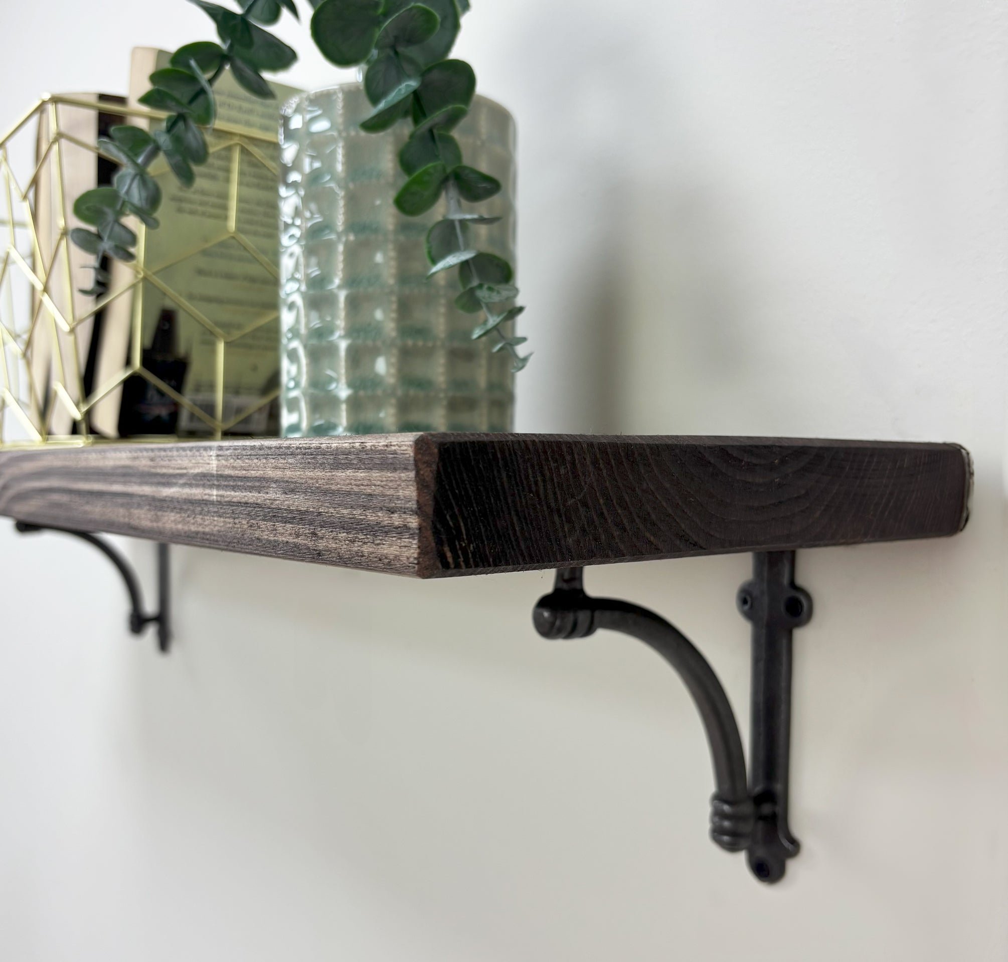 Causey Rustic Wooden Shelf with Brackets - 22cm x 3.5cm - all