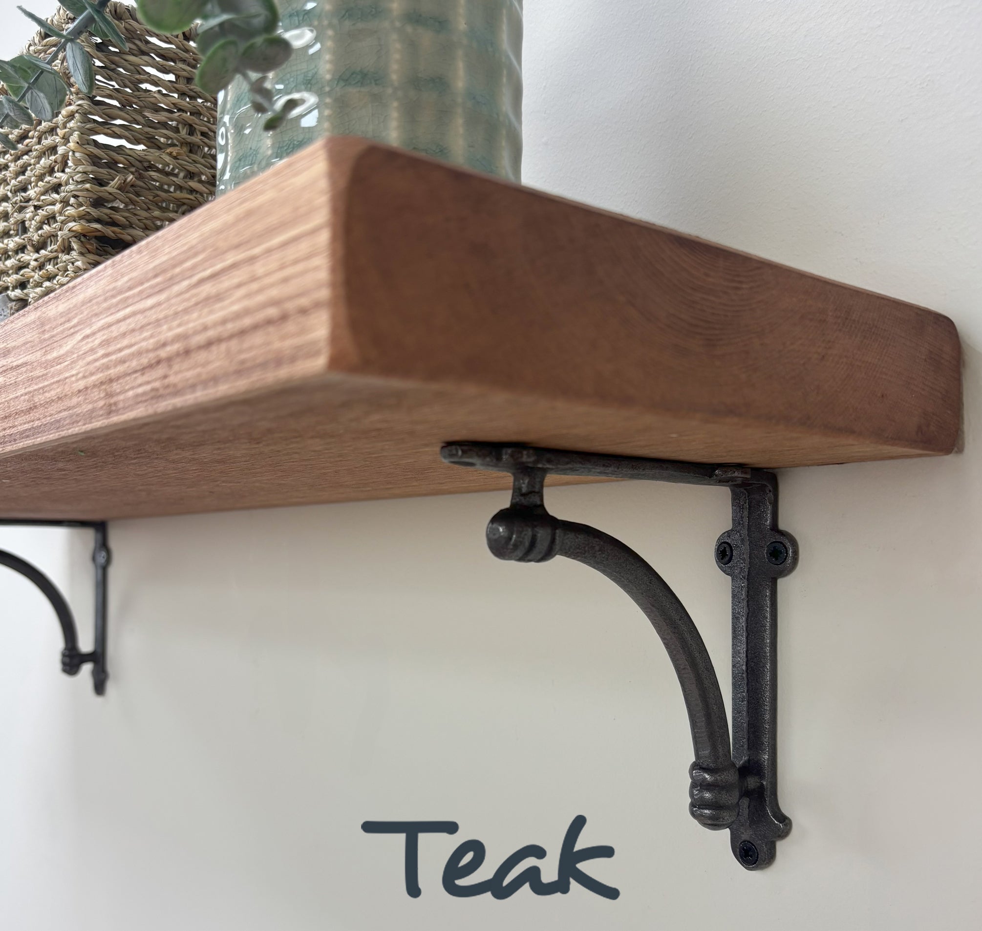 Causey Rustic Wooden Shelf with Brackets - 22cm x 4.5cm - 