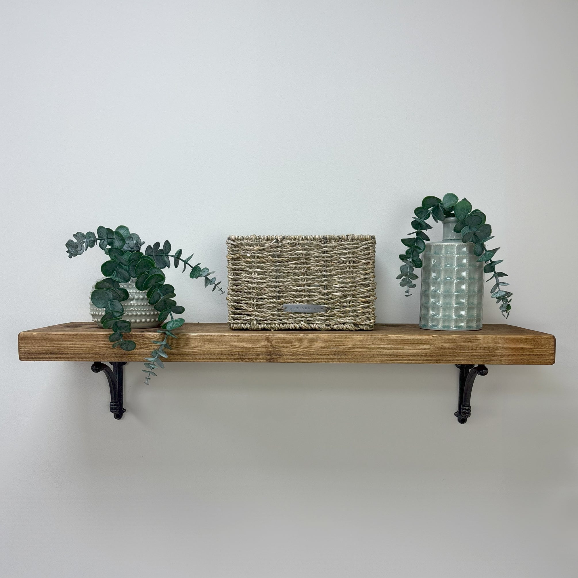Causey Rustic Wooden Shelf with Brackets - 22cm x 4.5cm - 