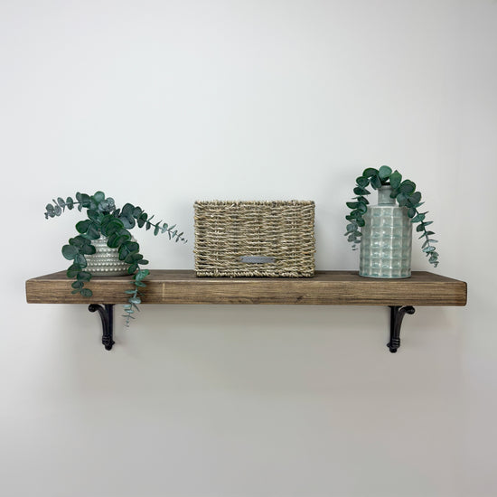 Causey Rustic Wooden Shelf with Brackets - 22cm x 4.5cm - 
