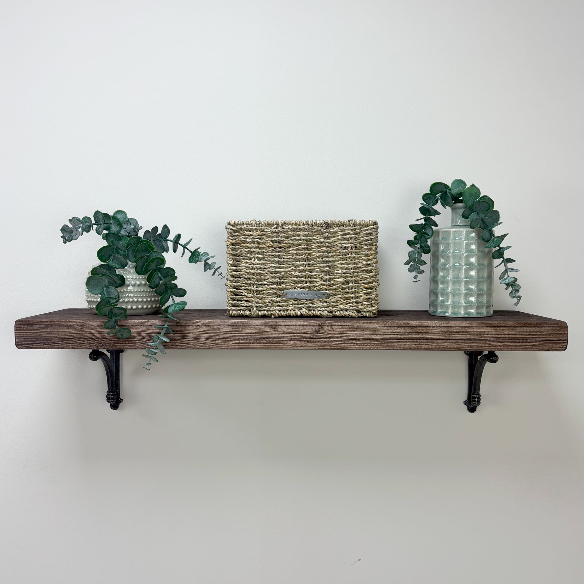 Causey Rustic Wooden Shelf with Brackets - 22cm x 4.5cm - 