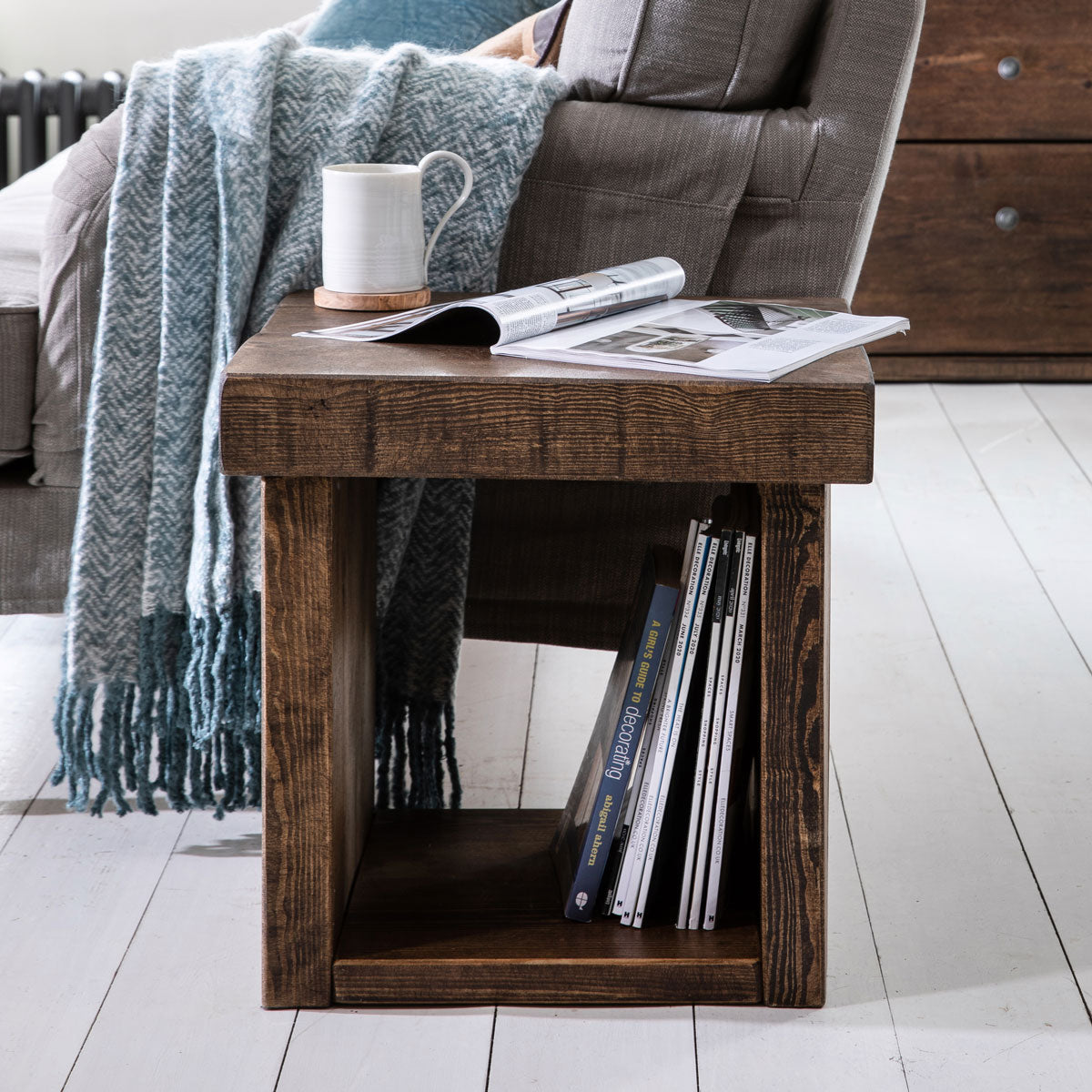 Rustic Java Wood Side Table Wood Side Table Rustic Living Room Rustic Wooden Look Side Table