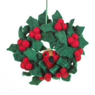 Felt Robin & Holly Wreath - Christmas Garlands & Wreaths