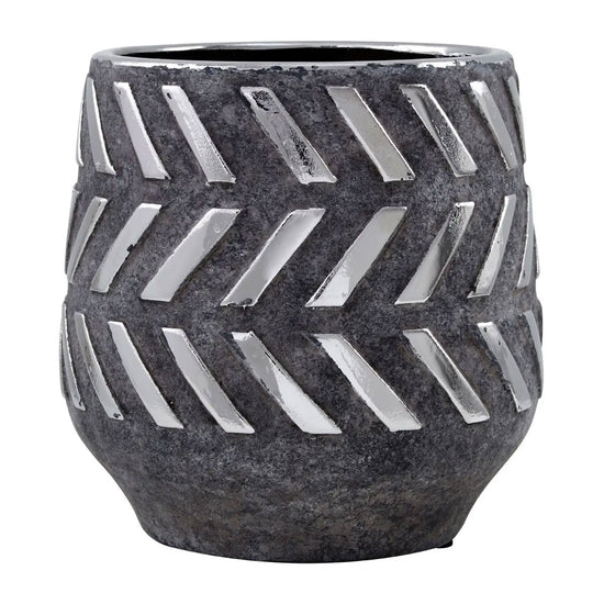 Grey Ceramic And Metal Pot - Planters, Vases & Bowls