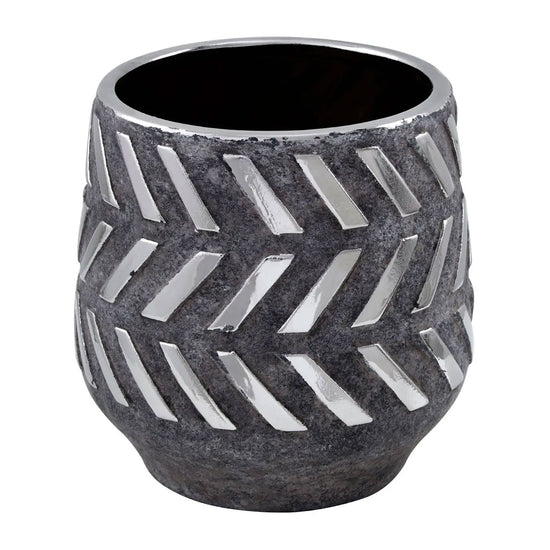 Grey Ceramic And Metal Pot - Planters, Vases & Bowls