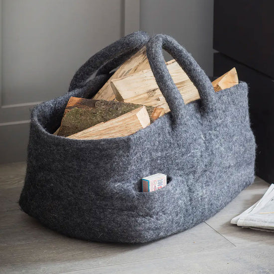 Grey Wool Log Basket - Fire Sets