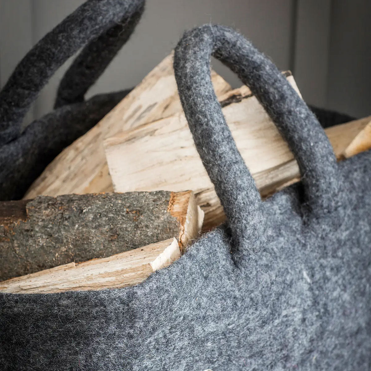 Grey Wool Log Basket - Fire Sets