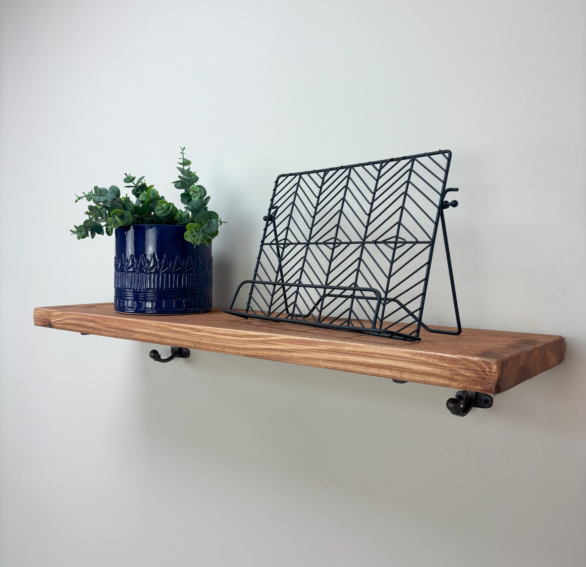 Hutton Rustic Wooden Shelf with Brackets - 22cm x 3.5cm - Teak