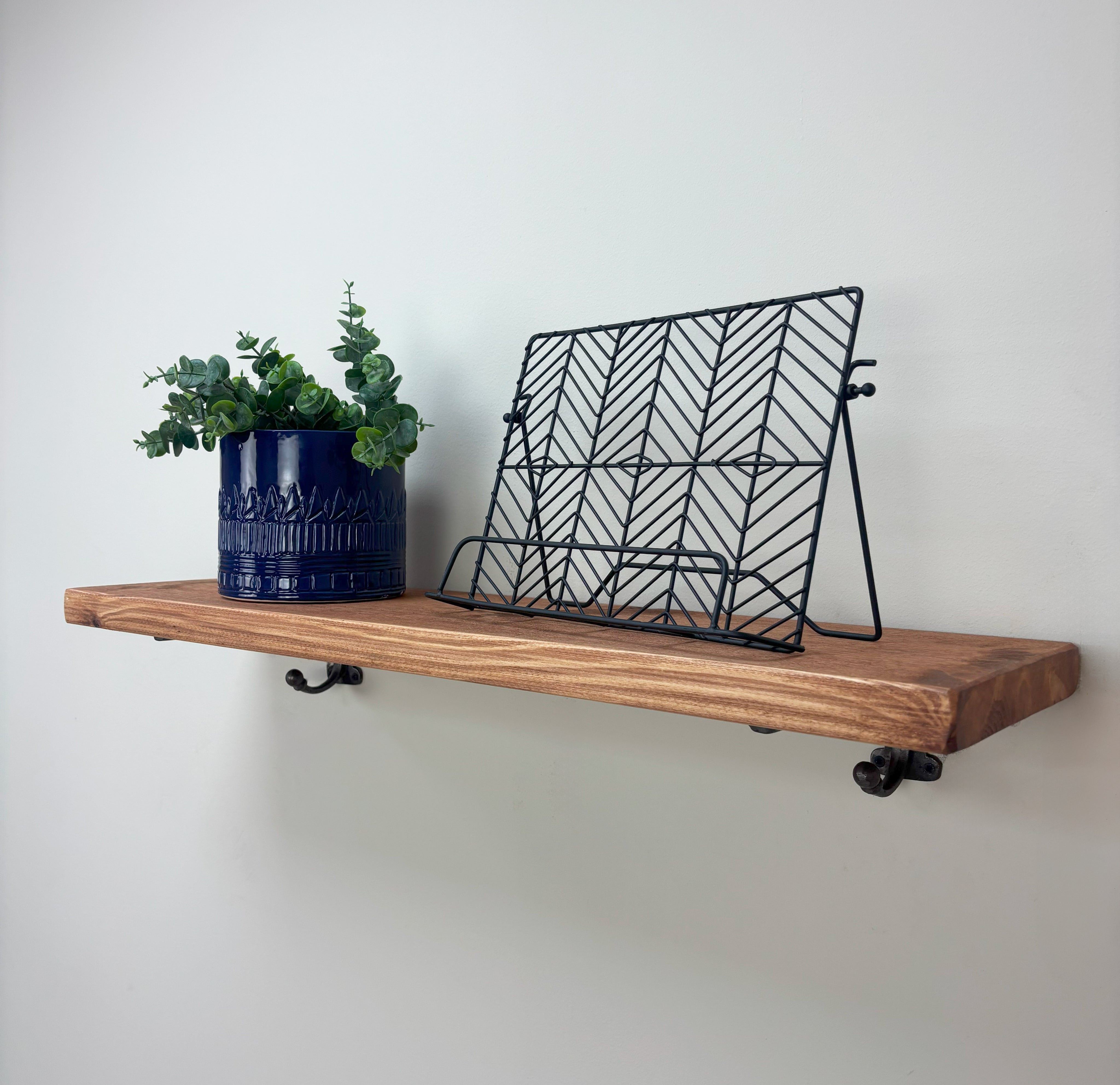 Hutton Rustic Wooden Shelf with Brackets - 22cm x 3.5cm - Teak