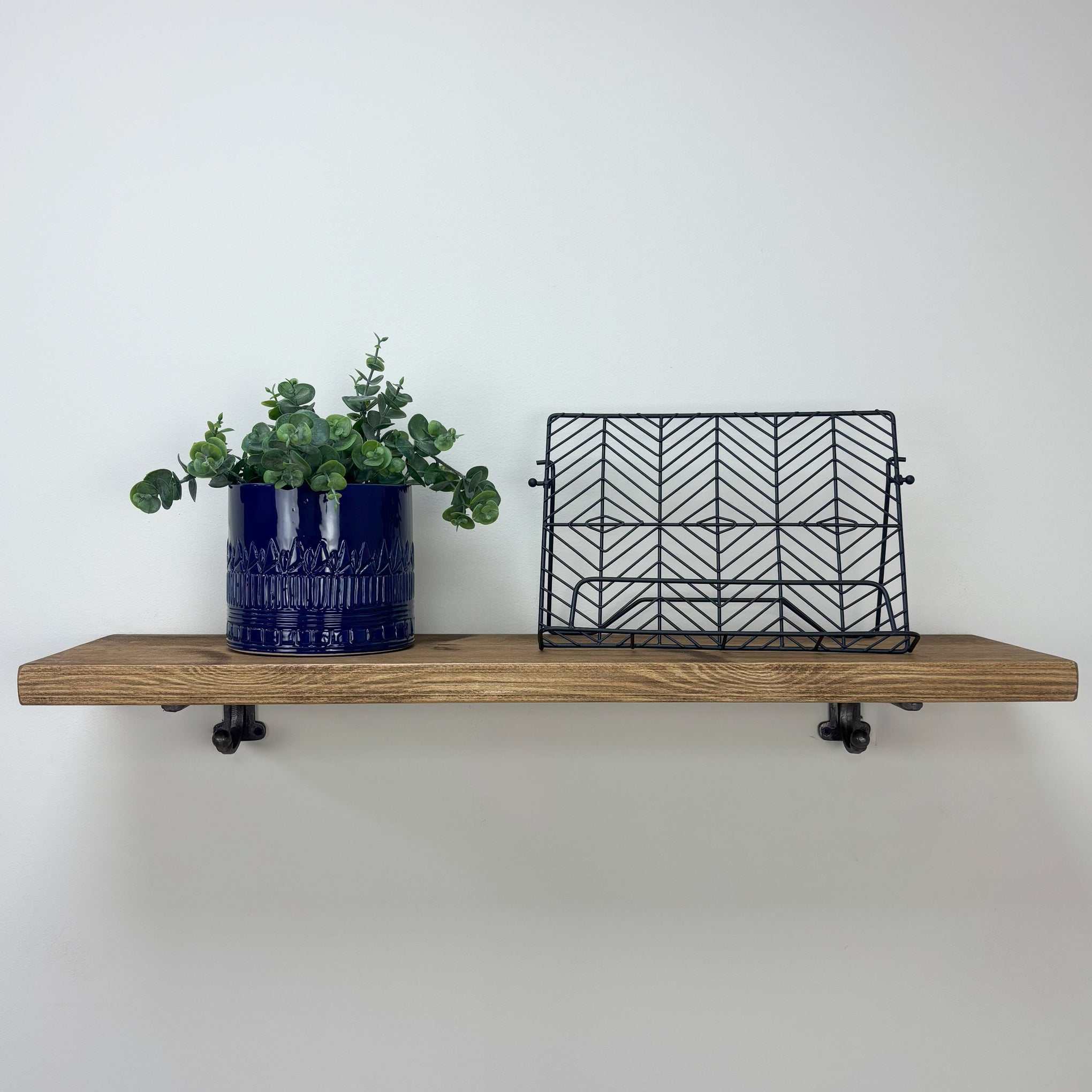 Hutton Rustic Wooden Shelf with Brackets - 22cm x 3.5cm - Medium Oak 