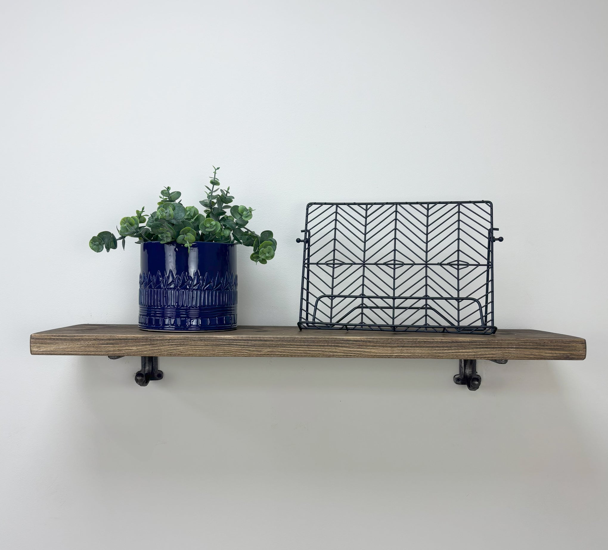 Hutton Rustic Wooden Shelf with Brackets - 22cm x 3.5cm - Smoke Pine