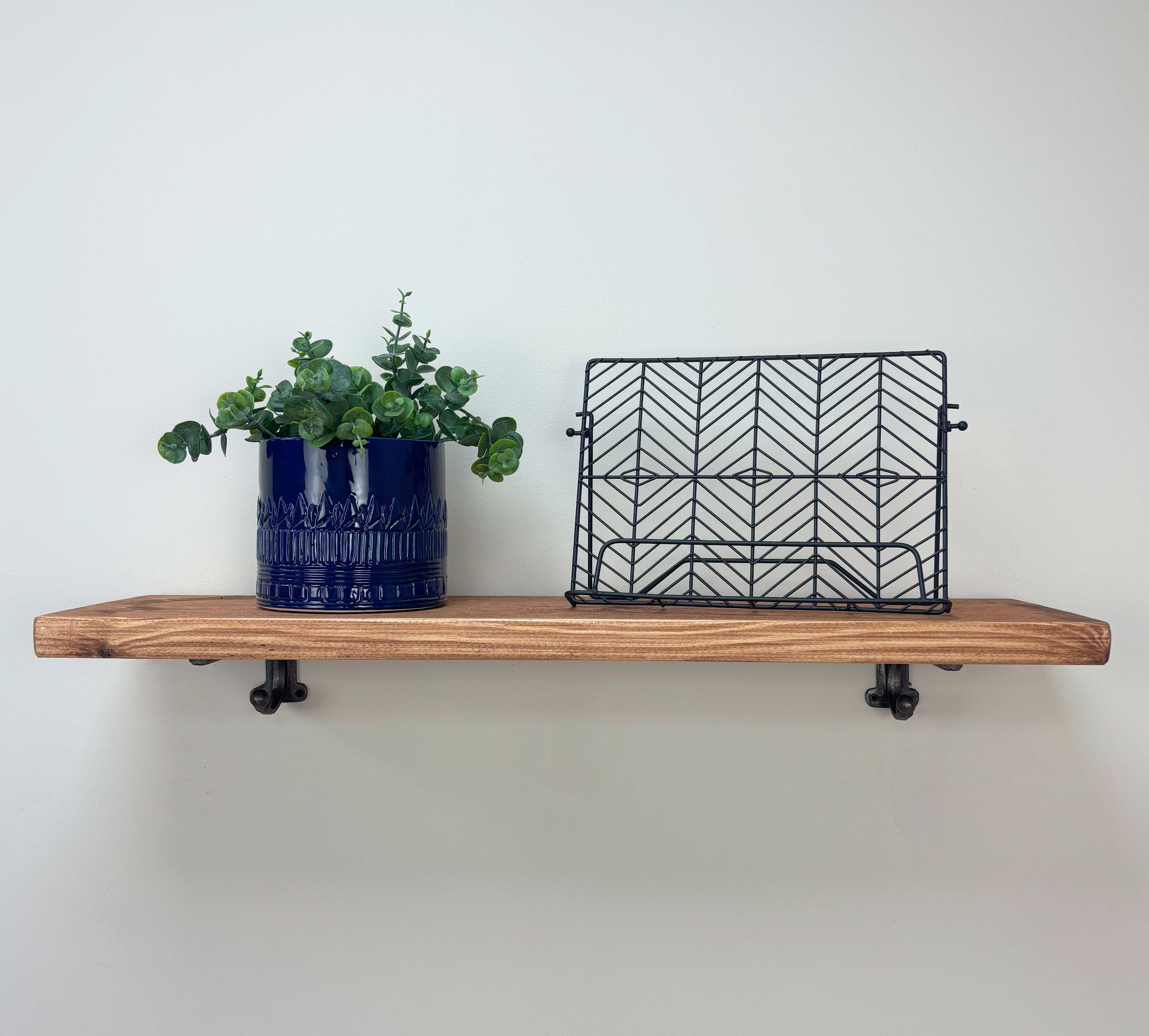 Hutton Rustic Wooden Shelf with Brackets - 22cm x 3.5cm - Teak