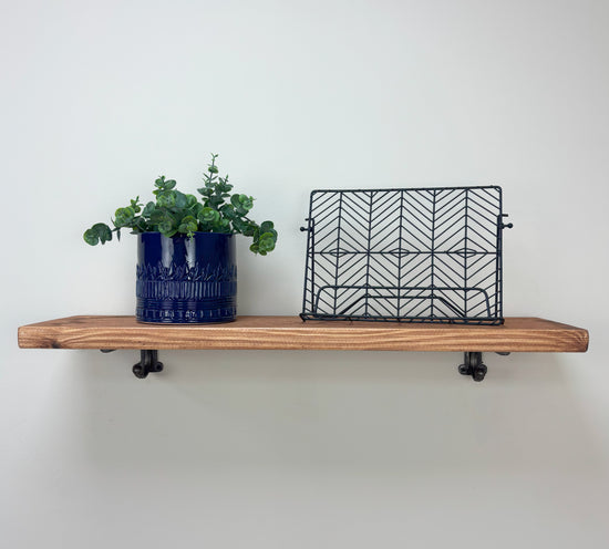 Hutton Rustic Wooden Shelf with Brackets - 22cm x 3.5cm - Teak