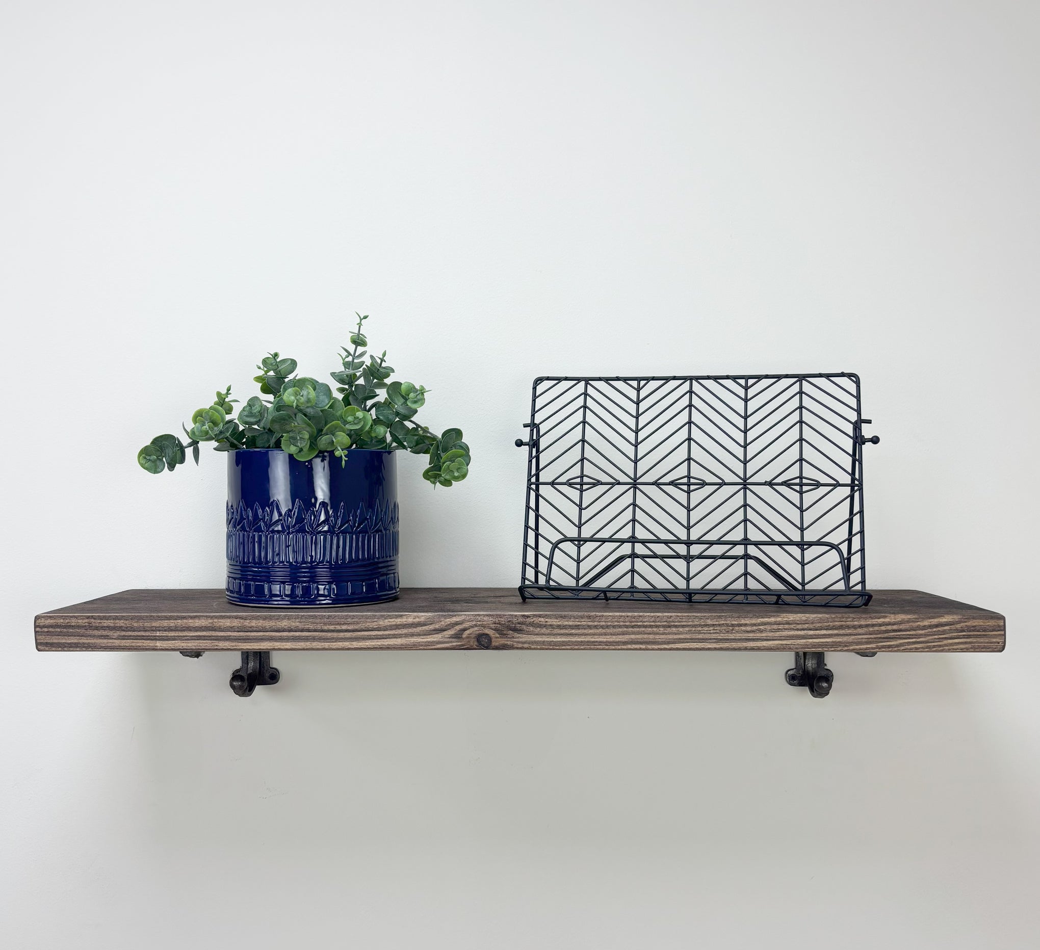 Hutton Rustic Wooden Shelf with Brackets - 22cm x 3.5cm - Walnut