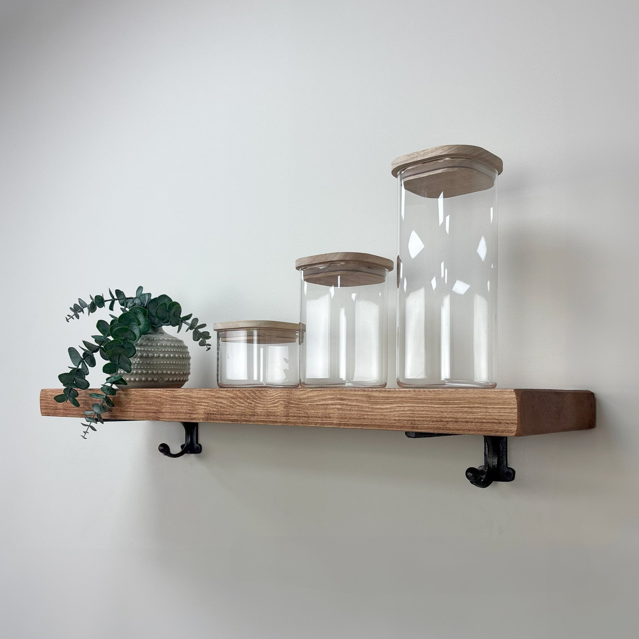 Hutton Rustic Wooden Shelf with Brackets - 22cm x 4.5cm - Teak