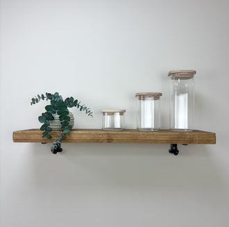Hutton Rustic Wooden Shelf with Brackets - 22cm x 4.5cm - Medium Oak