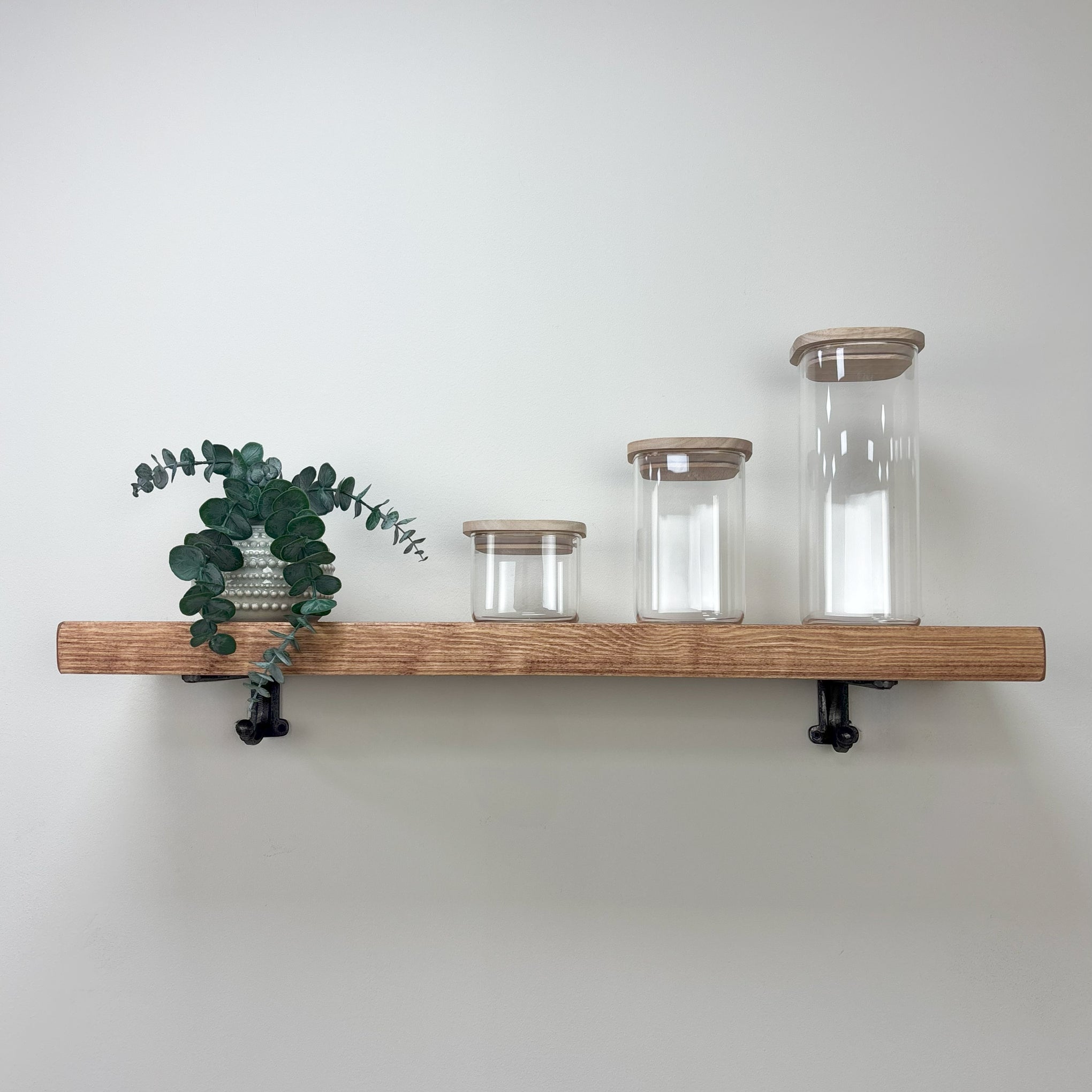 Hutton Rustic Wooden Shelf with Brackets - 22cm x 4.5cm - Teak