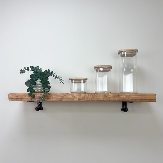 Hutton Rustic Wooden Shelf with Brackets - 22cm x 4.5cm - Teak