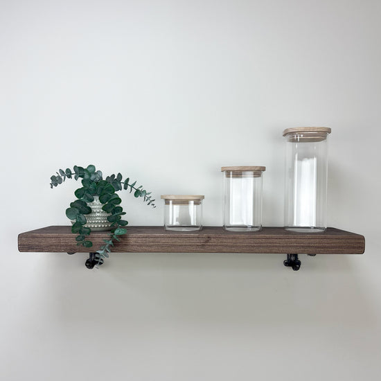 Hutton Rustic Wooden Shelf with Brackets - 22cm x 4.5cm - Walnut 