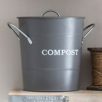 Large Grey Metal Compost Bucket - 