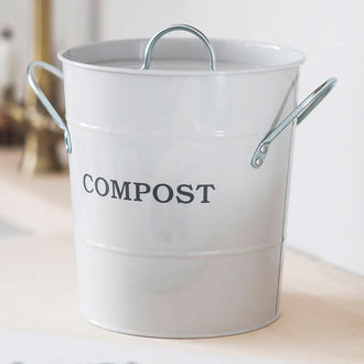 Large White Metal Compost Bucket - 