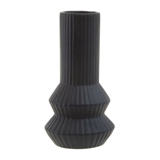 Matte Black Modern Ribbed Vase - 