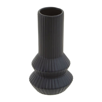 Matte Black Modern Ribbed Vase - 