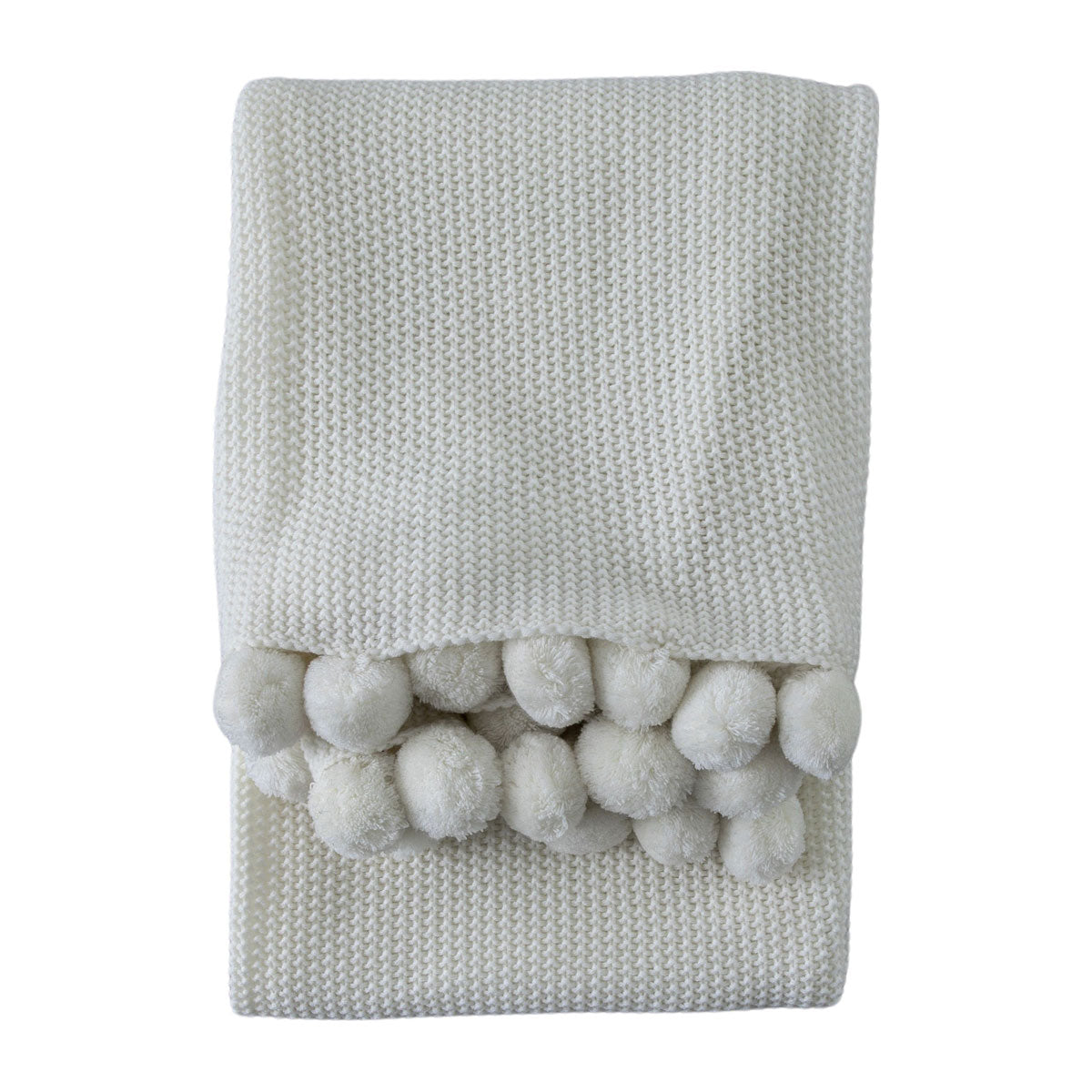 Moss Stitched Cream Pom Pom Throw - Soft Furnishings