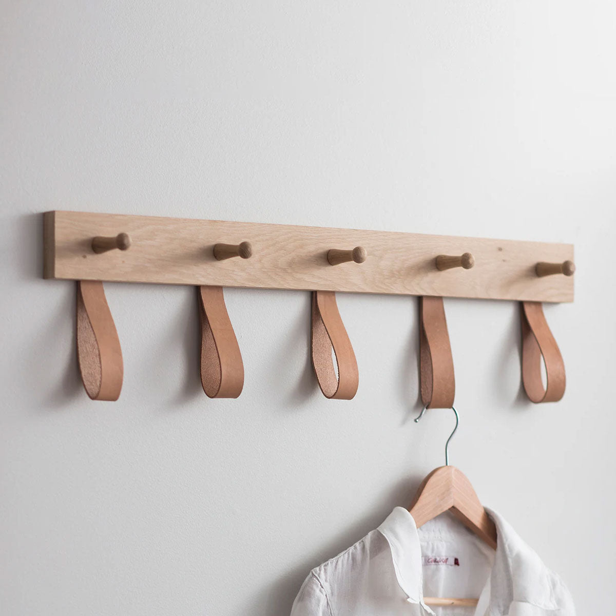 Oak and Leather Coat Hooks - 5 - Coat Hooks & Hall Storage