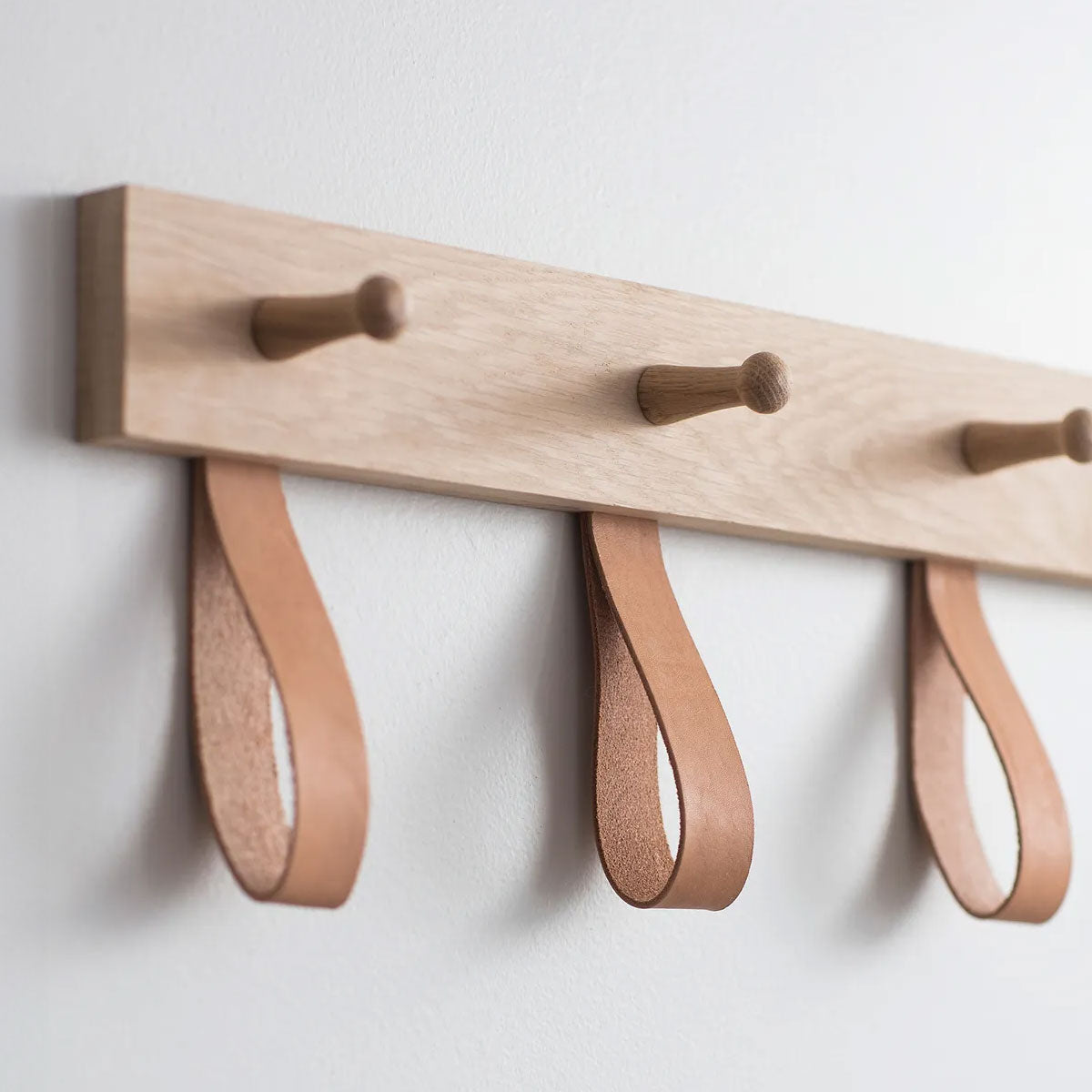 Oak and Leather Coat Hooks - 5 - Coat Hooks & Hall Storage