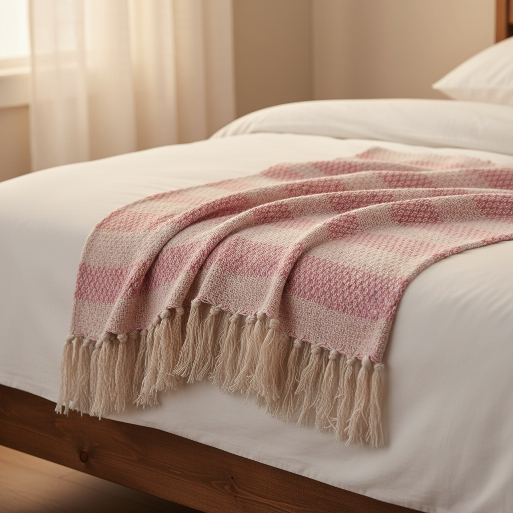 Pink Striped Cotton Throw - 150cm