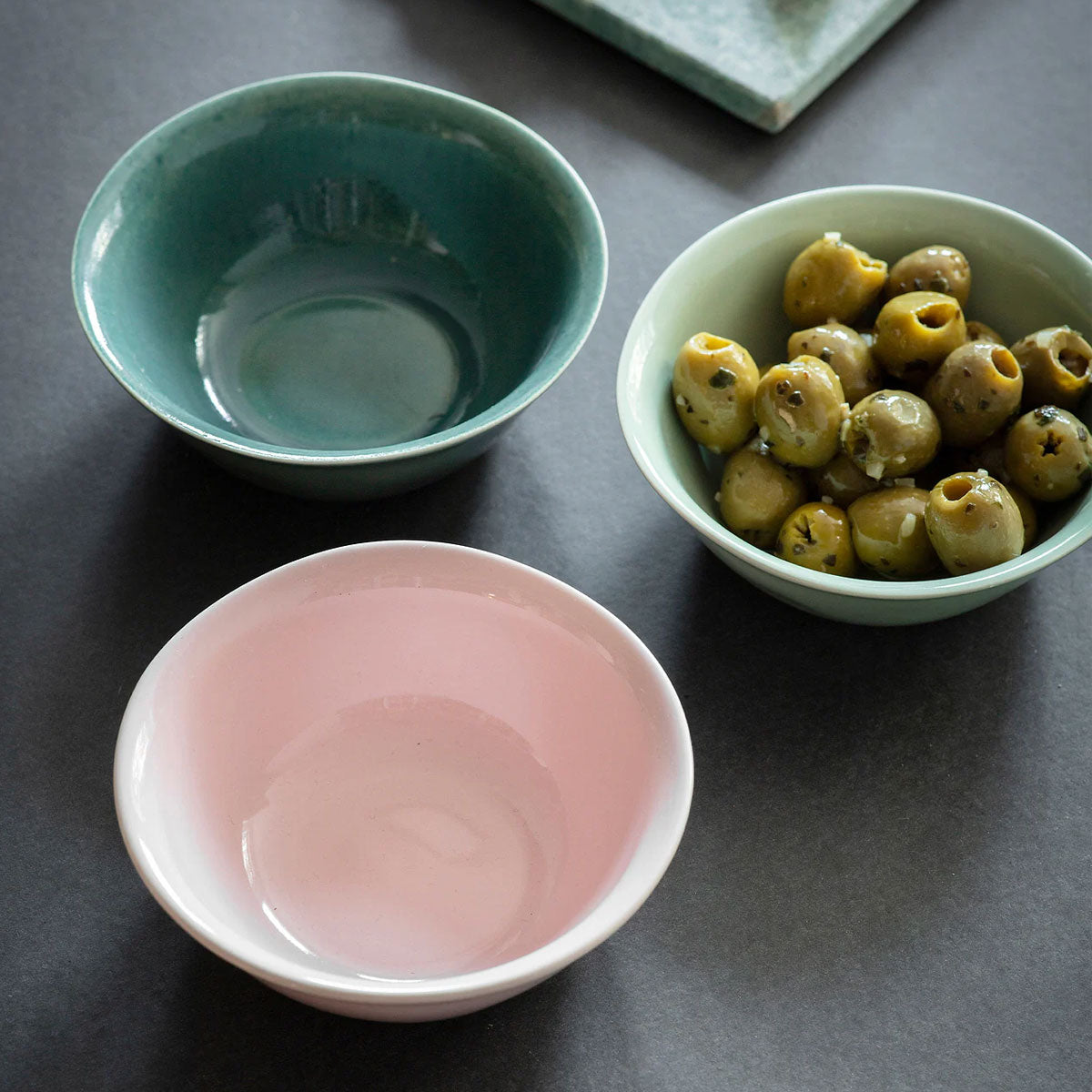 Set Of 3 Snack Bowls - Pink, Sage, Aqua - Tableware & Entertaining