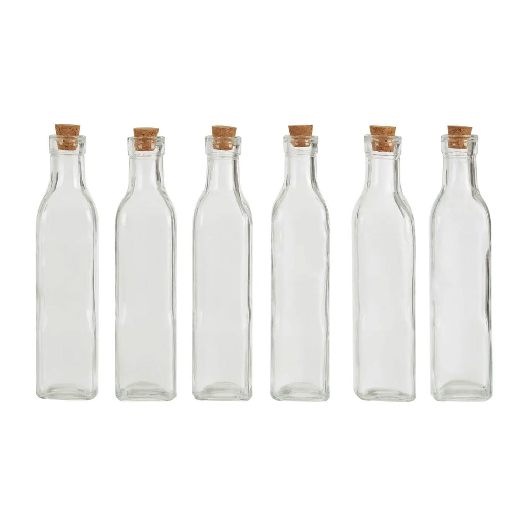 Set 6 Glass Bottles Cork Stoppers