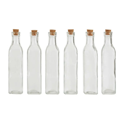 Set of 6 Glass Bottles with Cork Stoppers - Storage