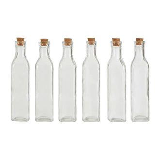 Set of 6 Glass Bottles with Cork Stoppers - Storage