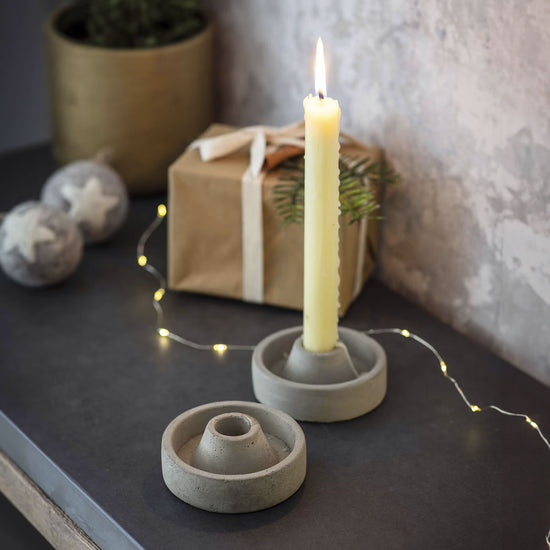 Short Grey Taper Candle Holders - Fragrance & Candles