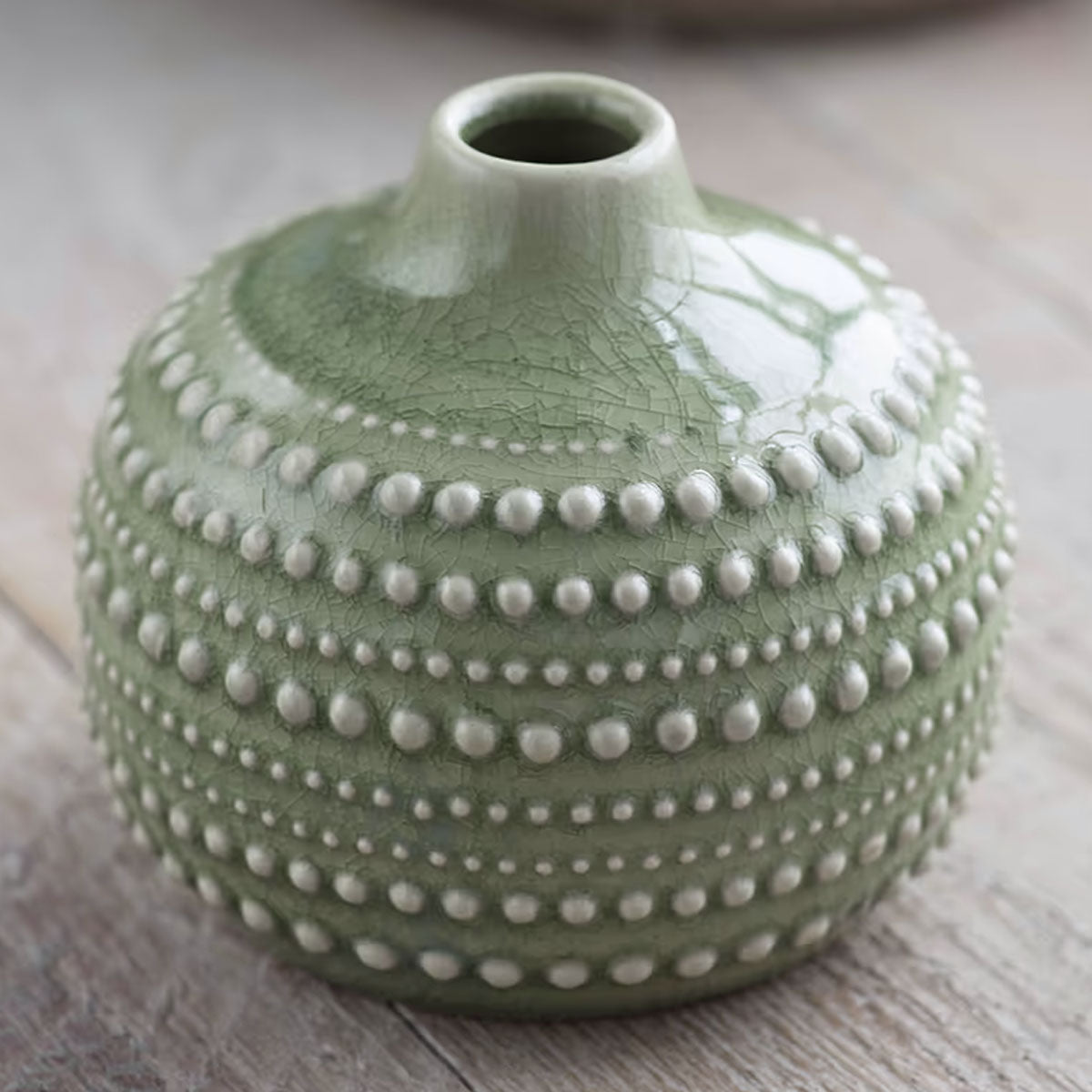 Small Green Textured Round Vase - 