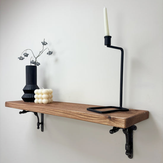 Tanfield Rustic Wooden Shelf with Brackets - 22cm x 3.5cm - Teak