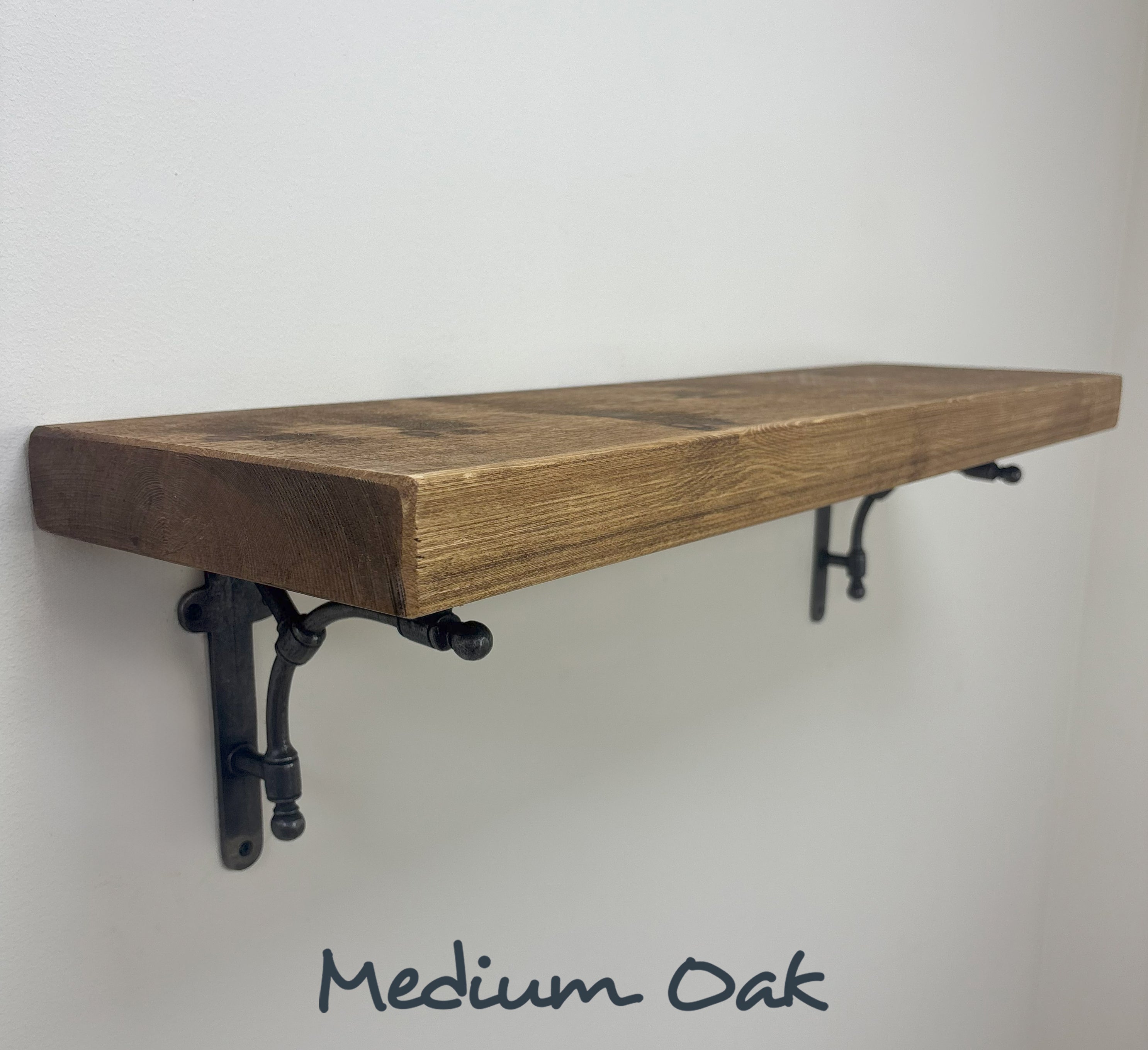 Tanfield Rustic Wooden Shelf with Brackets - 22cm x 3.5cm - all 