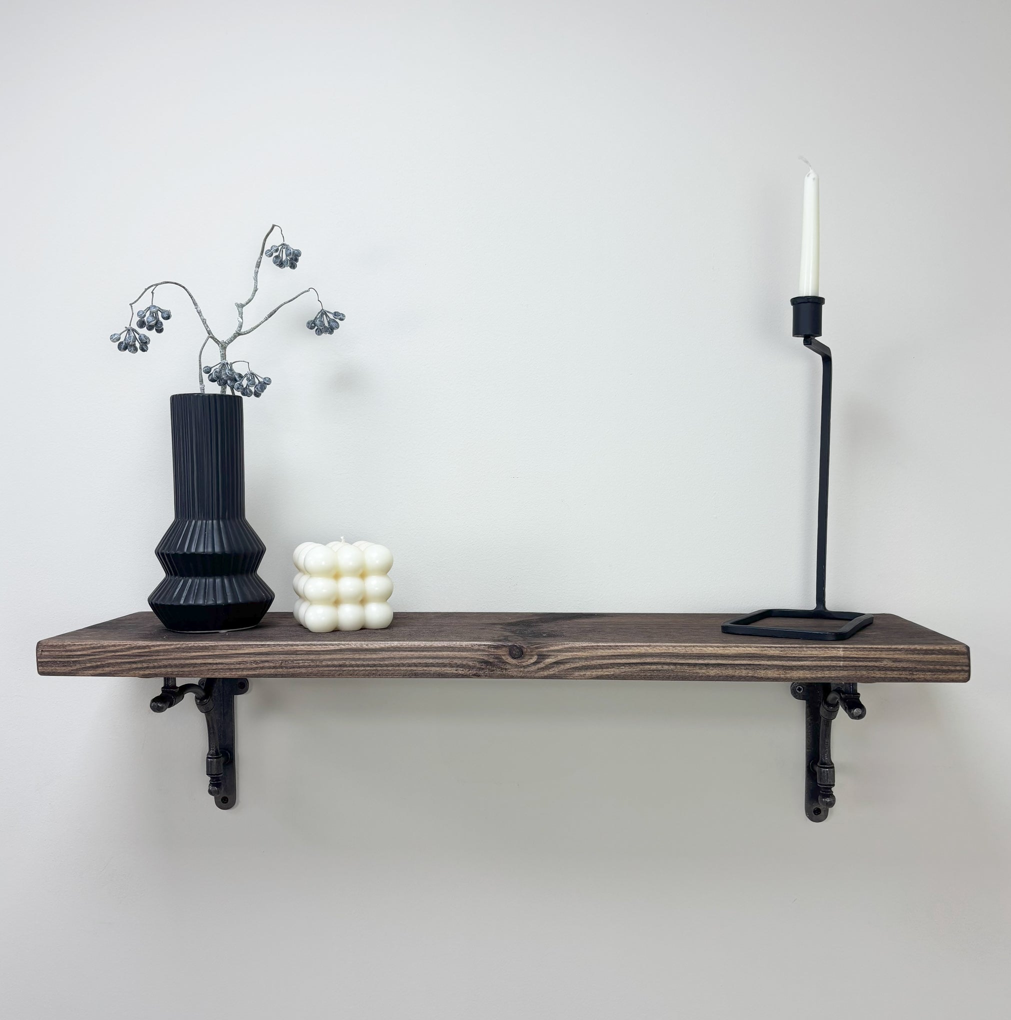 Tanfield Rustic Wooden Shelf with Brackets - 22cm x 3.5cm - Walnut
