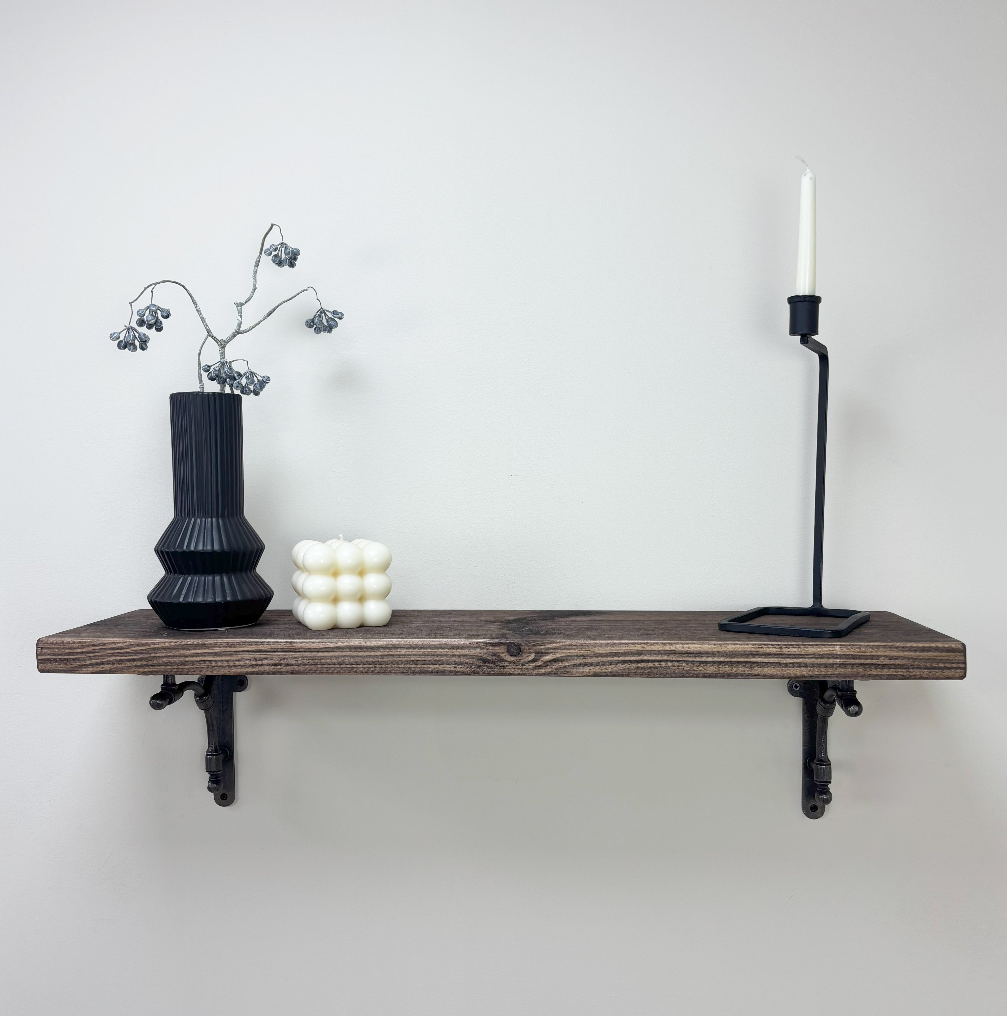 Tanfield Rustic Wooden Shelf with Brackets - 22cm x 3.5cm - Walnut