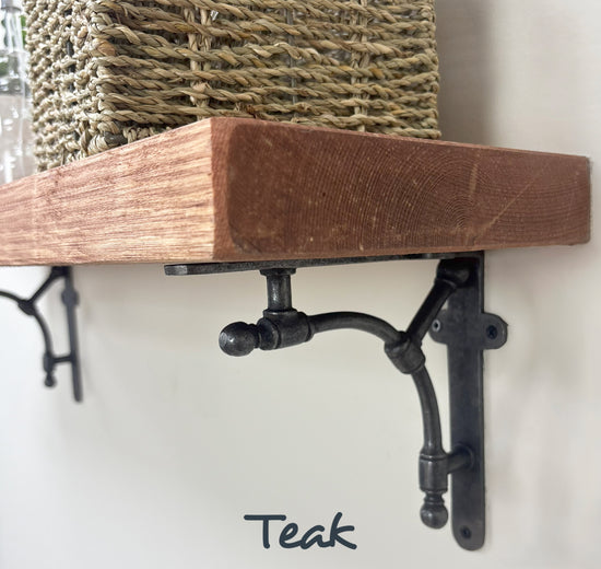 Tanfield Rustic Wooden Shelf with Brackets - 22cm x 4.5cm - all