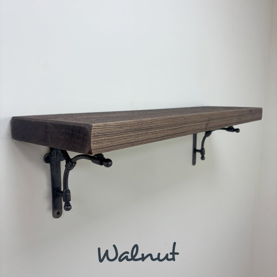 Tanfield Rustic Wooden Shelf with Brackets - 22cm x 4.5cm - all