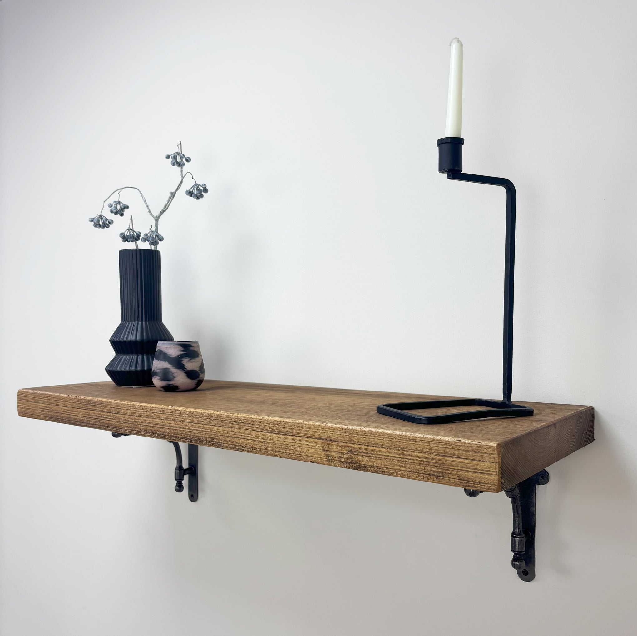 Tanfield Rustic Wooden Shelf with Brackets - 29cm x 4.5cm - Medium Oak