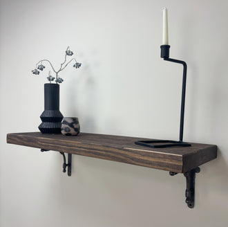 Tanfield Rustic Wooden Shelf with Brackets - 29cm x 4.5cm - Walnut