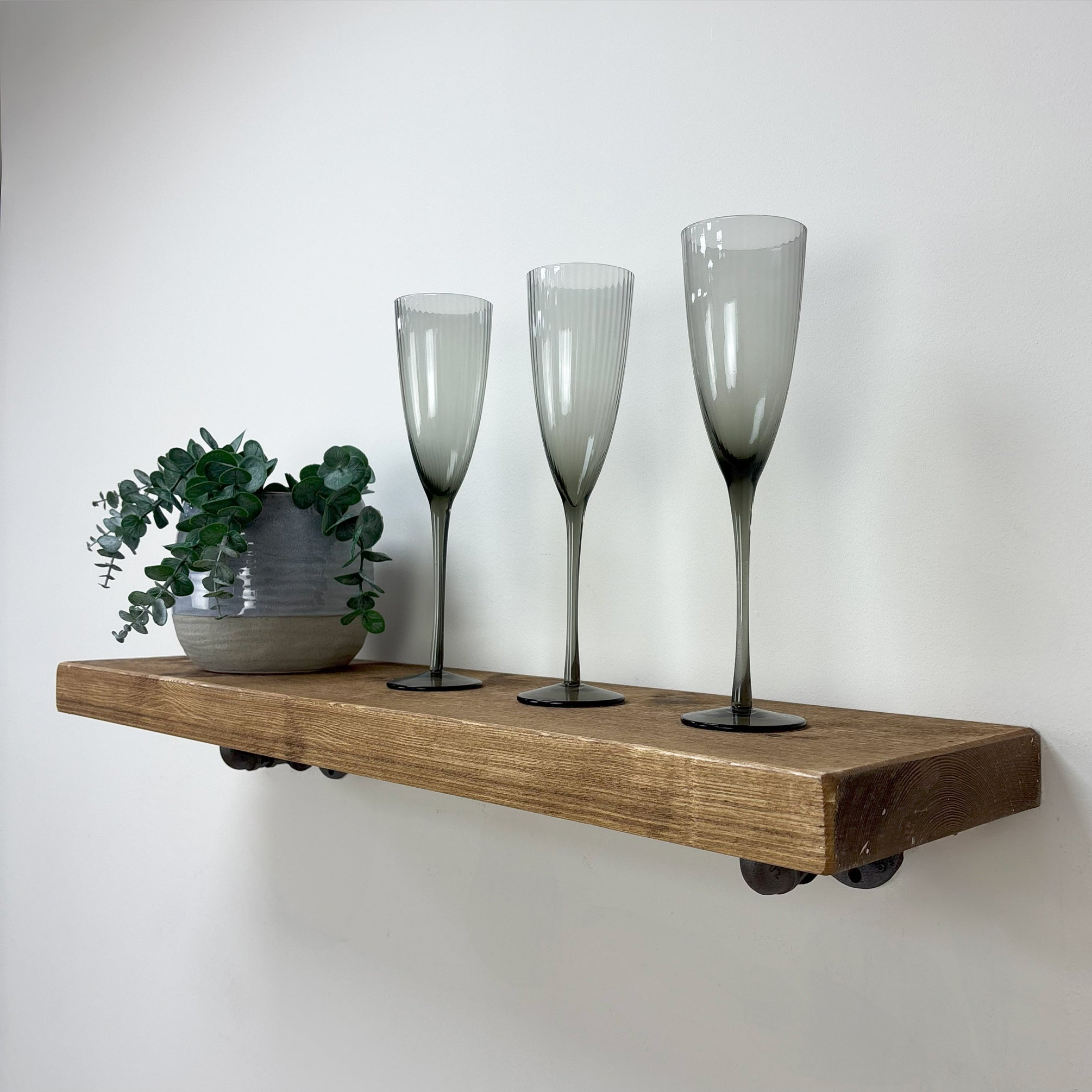 Wingate Rustic Wooden Shelf with Brackets - 22cm x 3.5cm - 