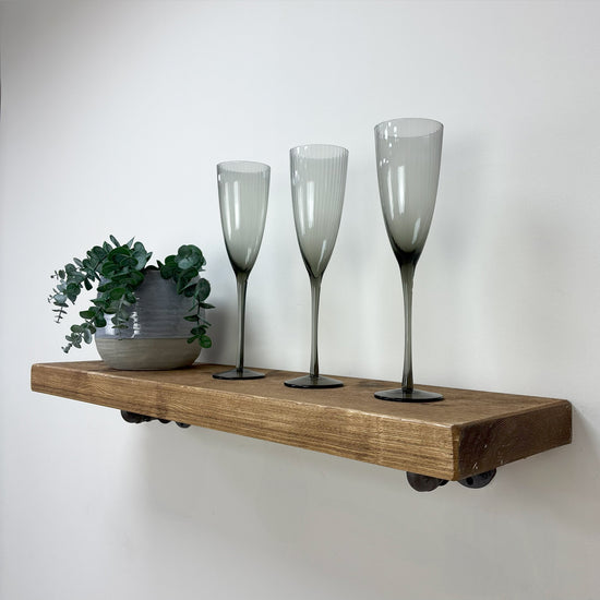 Wingate Rustic Wooden Shelf with Brackets - 22cm x 3.5cm - 